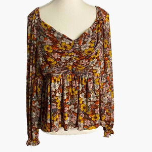 A Beautiful Soul Brown Floral Bohemian Style‎ Long Sleeve Shirt